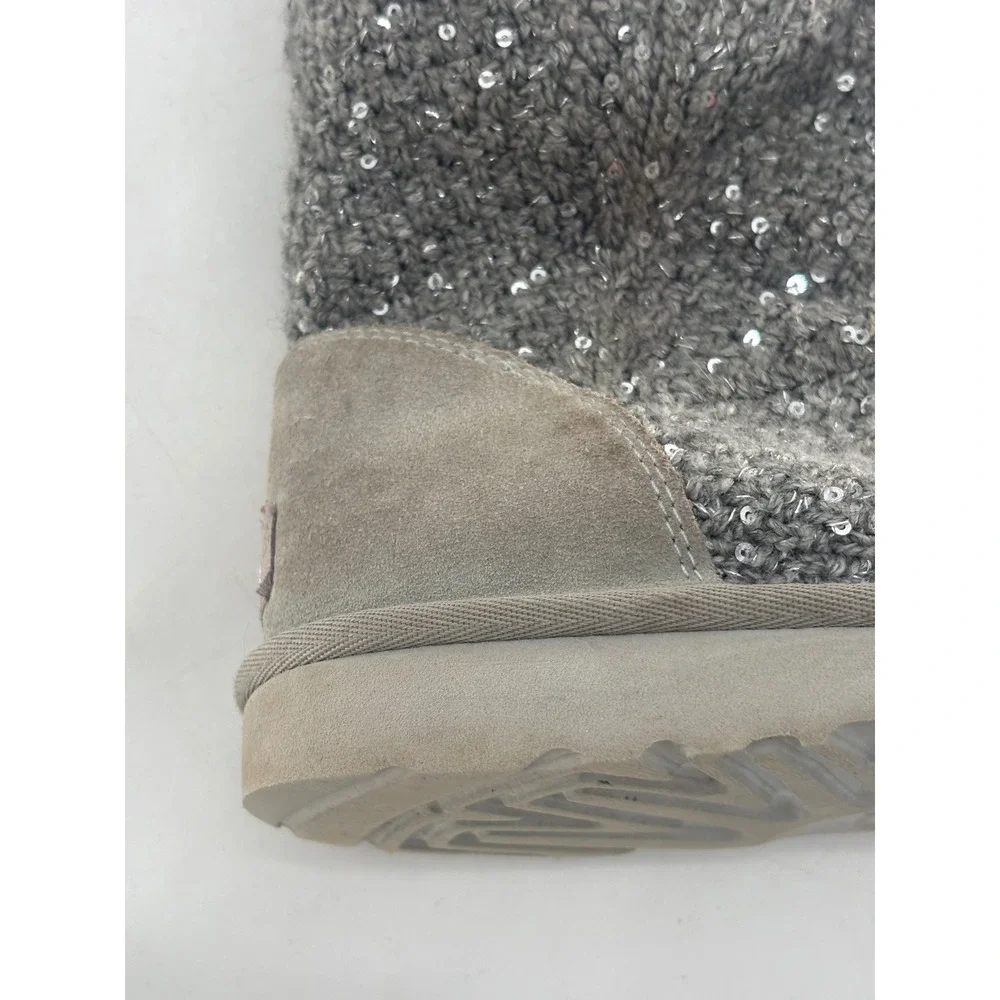Ugg Boots Kids Girls Size 4 Gray Sequins Sherpa Lined Side Zip